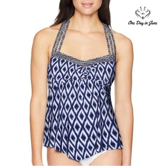 Coastal Blue Halter Neck Tankini Top Swimsuit Size M (8-10) - Picture 1 of 4
